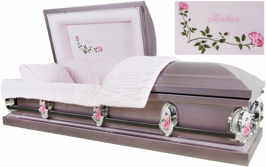 M-2211-FS Mother Casket/18ga/Lavender Metallic with Silver Accent, Pink Velvet