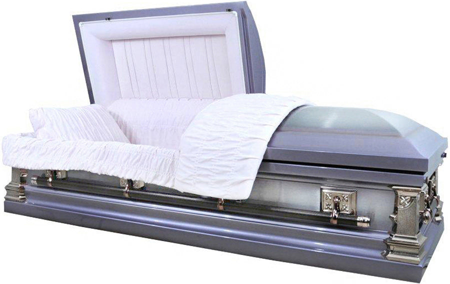 M-2223-FS 18Gauge / Lavender Casket w/ Dark Accents / Silver Rose Hardware w/ Pink Velvet