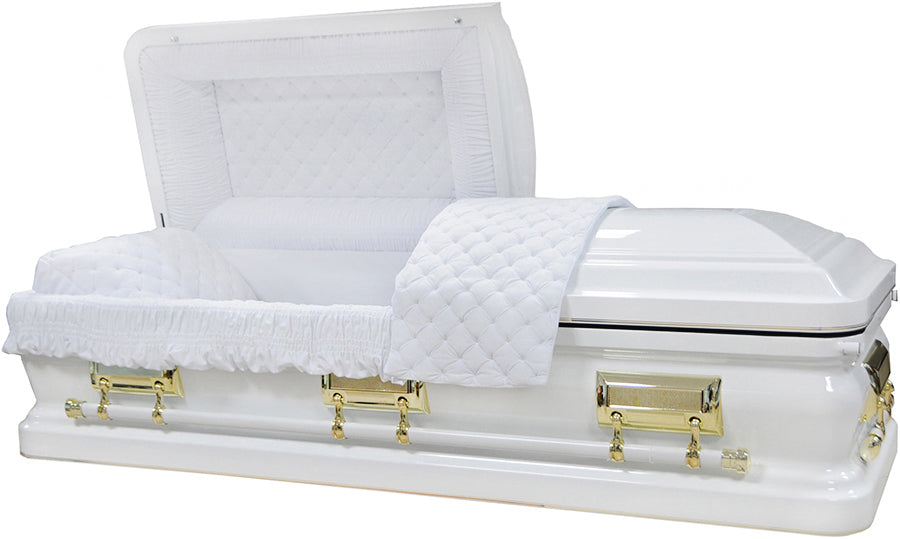 M-4580-FS 18 Gauge Steel Casket / White finish / White Velvet Interior / Gold Hardware