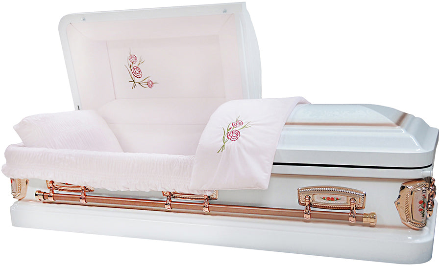 M-4582-FS Carnation Casket / 18ga / Lt Pink Velvet Interior / Copper Hardware