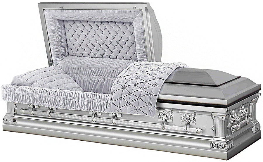 M-4737-FS 18ga / Silver Casket with Black Accents / Gray Velvet Interior / Silver Hardware