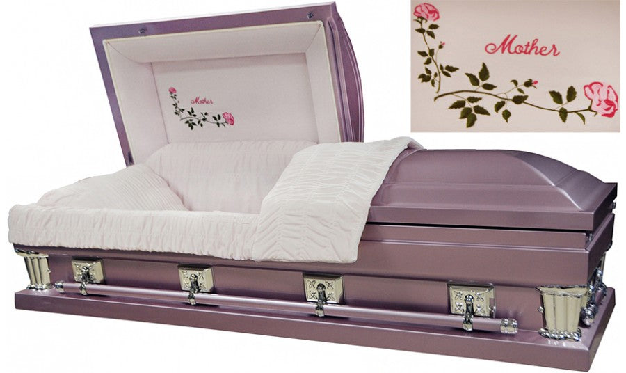 M-6229-29-FS Lavender Mother Casket Light Pink Velvet Swing bar 28" inside / 29 outside