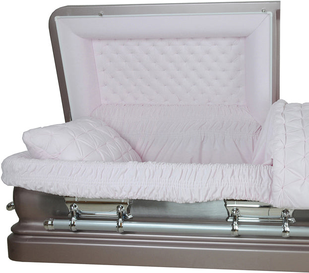 M-7321-FS Silver Rose Casket / Natural Brush / Light Pink Velvet / Silver Hardware / Protective