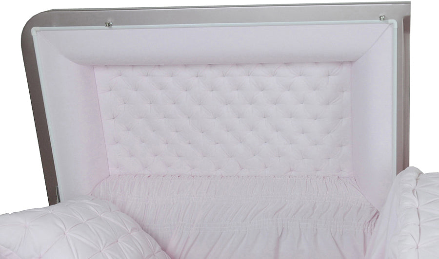 M-7321-FS Silver Rose Casket / Natural Brush / Light Pink Velvet / Silver Hardware / Protective