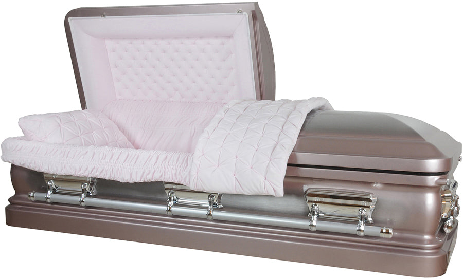M-7321-FS Silver Rose Casket / Natural Brush / Light Pink Velvet / Silver Hardware / Protective