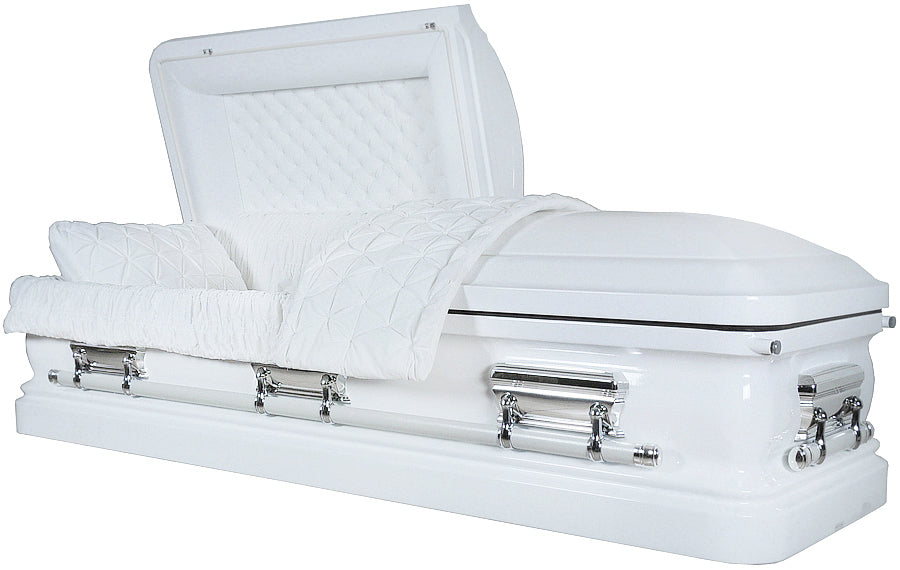 M-7453-FS White Finish / White Velvet Interior / Silver Hardware / 18ga