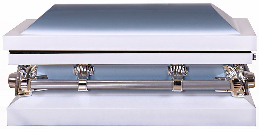 M-7712-FC-FS 30"/35" Child's White/Blue Casket Blue Interior