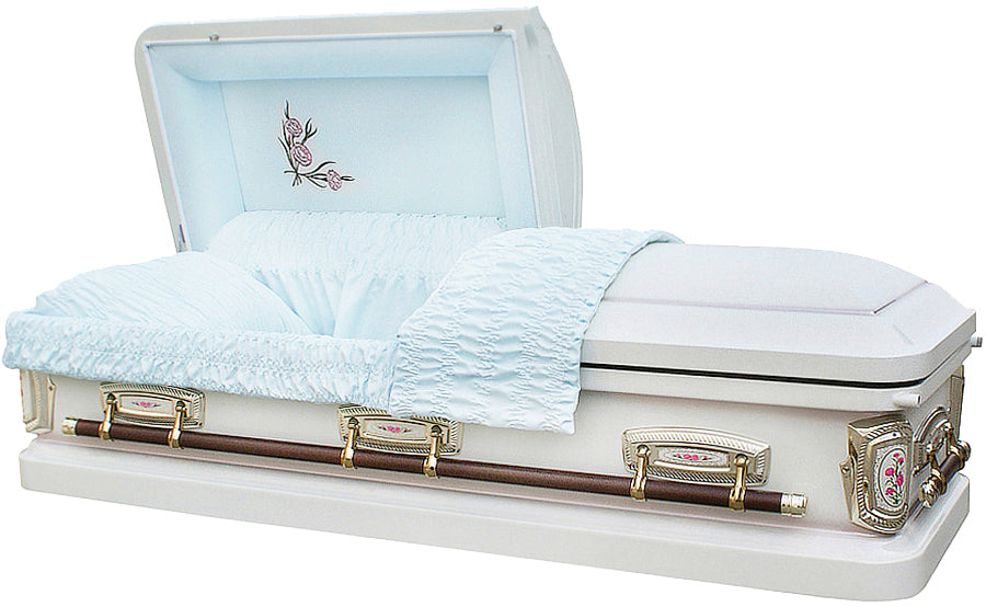 M-8036-FS Carnation Casket / 18ga / Light Blue Velvet