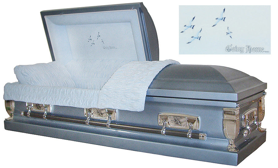 M-8198-FS Going Home Casket / 18ga / Monarch Blue / Lt Blue Velvet Interior