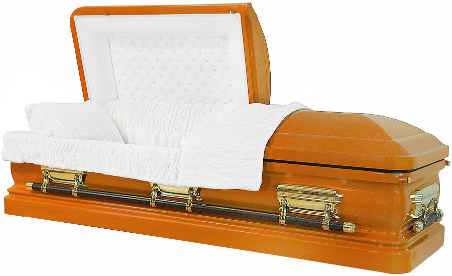 M-8209-FS 18ga / UT Orange Casket / White Velvet Interior / Gold Hardware