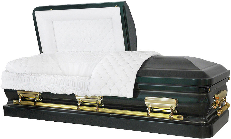 M-8231-FS Huntington Green Casket /White Velvet Interior / Gold Hardware / 18 Gauge / Protective