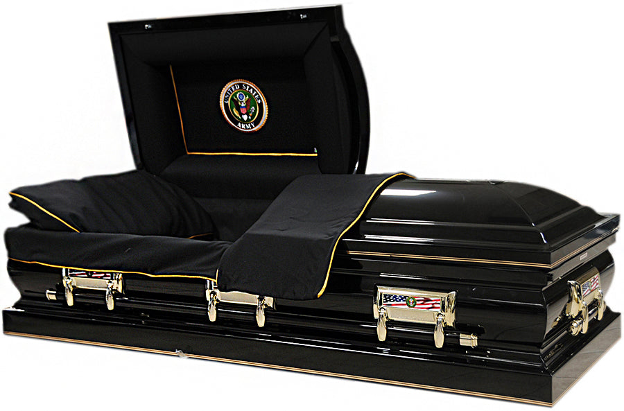 M-8307X-FS Oversize U. S. Army Casket / 32" inside / Black Shell / Black Interior / Gold Pinstripes / Gold Hardware