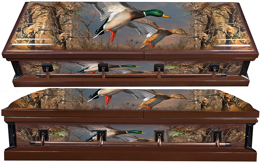 M-8317-FS Duck Wrapped Casket / 18 Gauge / Hunter's Casket / Duck Embroidery / Beige Interior