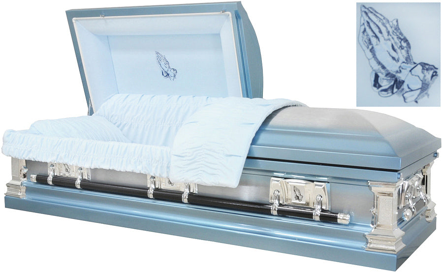 M-8324-FS Light Blue with Silver Accents / Brushed Silver / 18ga / Light Blue Velvet Interior / Silver Hardware