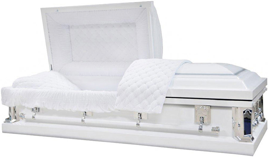 M-8415a-FS 18ga/White Casket/Silver Accent/White Velvet/Silver Hardware