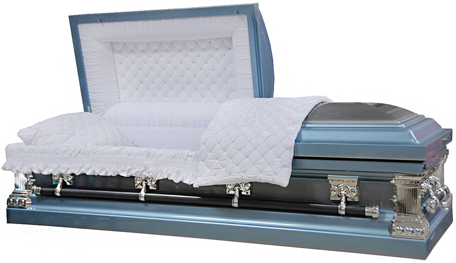 M-8435-B-FS Light Blue Metallic / Natural Brush / 18ga / White Velvet Interior / Silver Hardware