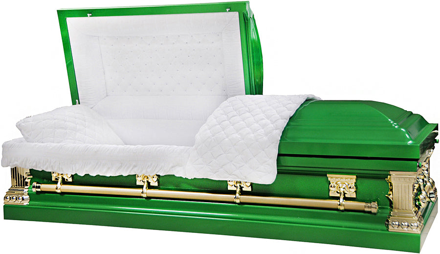 M-8441-FS 18ga / Grass Green Casket / White Velvet Interior / Gold Hardware