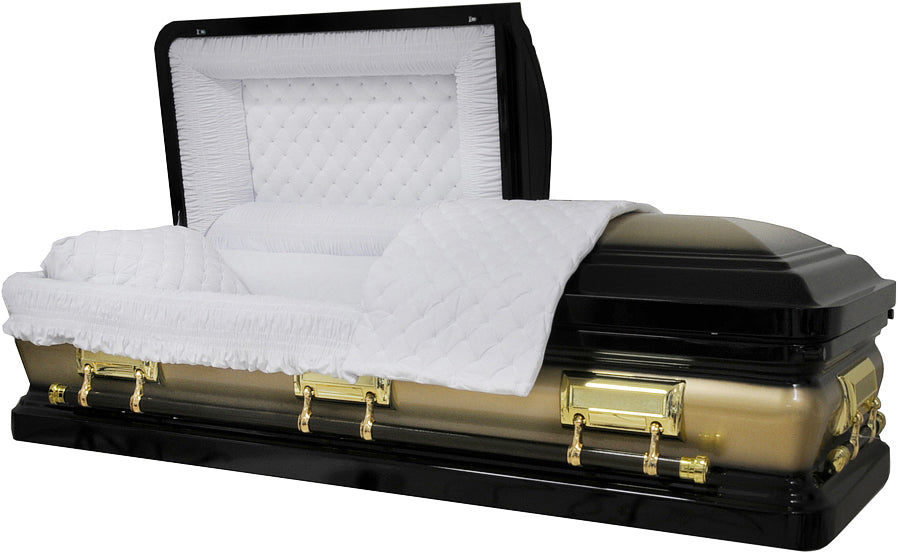 M-8476-FS 18 Gauge Steel Casket / Black & Gold Two Tone / White Velvet Interior