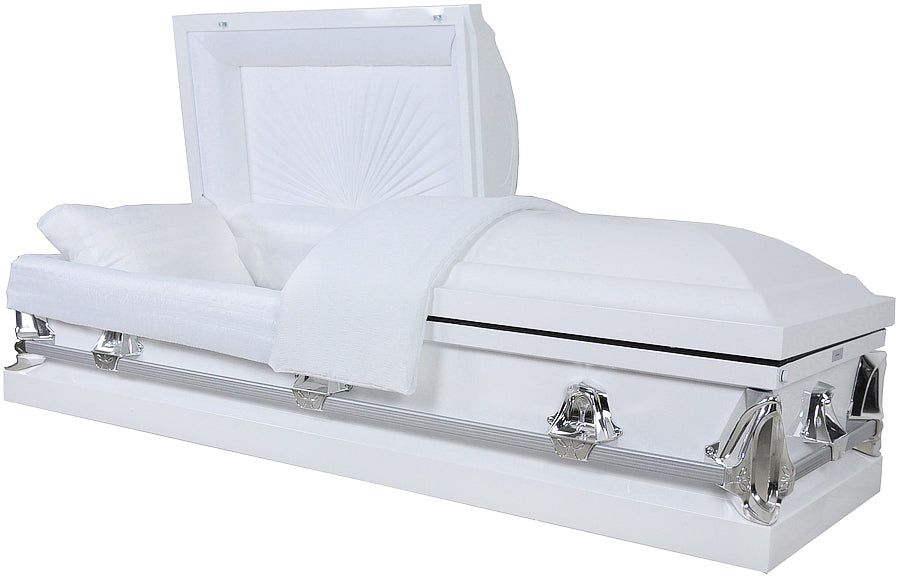 M-8500-FS White w/Silver Accents/White Crepe/Silver Hardware/20guage/with seal