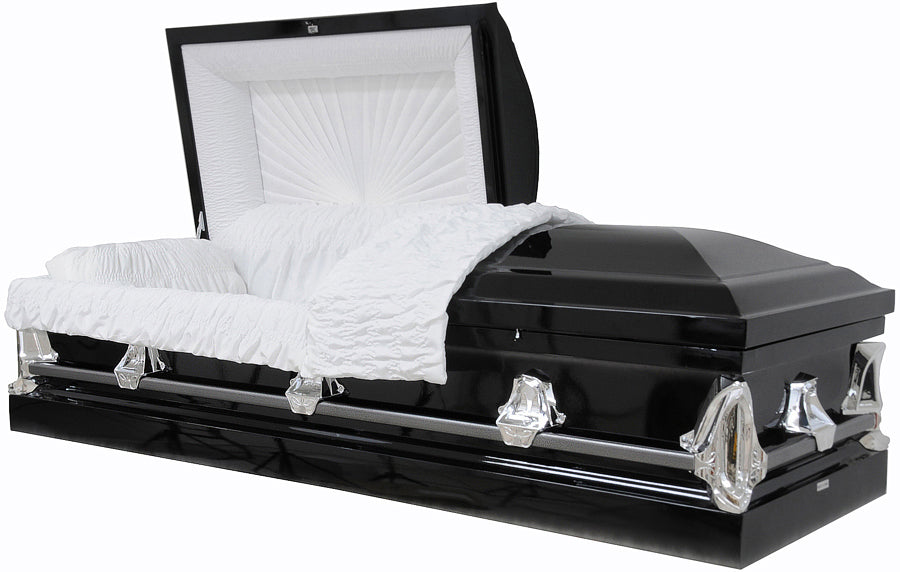 M-8512-FS (With Seal) Black w/Silver Accents/20g/White Crepe/Silver Hardware