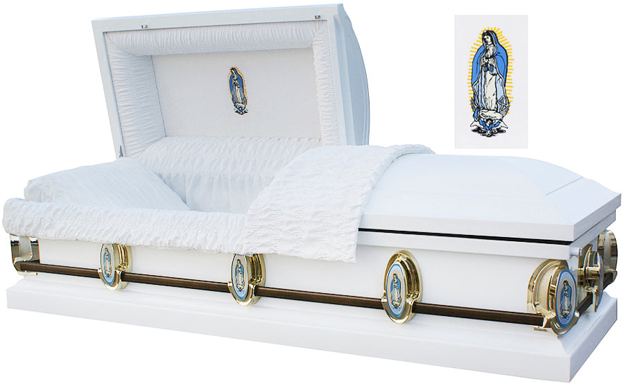 M-8550-FS Lady of Guadalupe / White with Gold Shaded Finish / 18 ga / White Velvet Interior