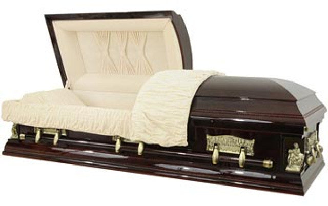 W-8672-FS Cherry Wood Veneer Casket / Almond Velvet / Pieta / Last Supper