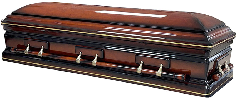 W-8802FC-FS Antiqued Solid Poplar Casket/High Gloss/Cream Velvet/Gold Stripe/NO Foot Panel