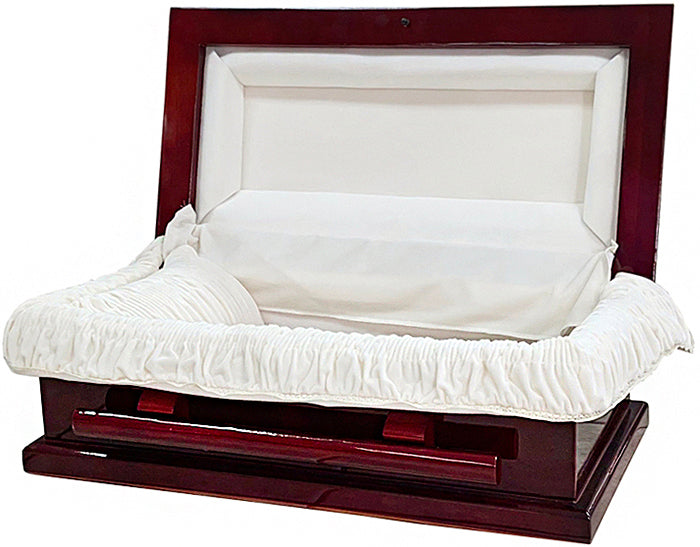 M-8810-FS-24" Full Couch Wood/Child Casket/Red Brown/High Gloss/Cream Velvet Interior