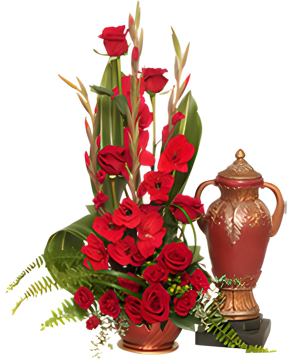 RED REMEMBRANCE CREMATION FLOWERS (URN NOT INCLUDED)