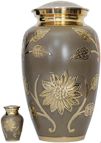 002-A-FS - Brass Urn / Brownish w/Gold Flowers
