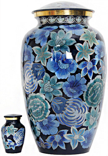 006-A-FS - Brass Urn Blue w/Flowers