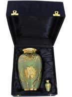 008-A-FS - Brass Urn / Olive Green with Gold Flowers