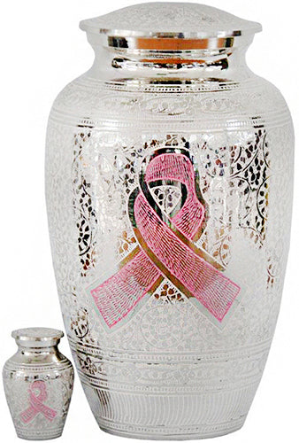 108-A-FS - Brass Urn / Silver and white / Pink Ribbon