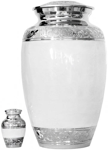 011-A-FS - Brass Urn / White with Silver Trim