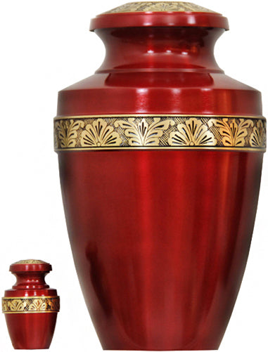 135-A - Brass Urn Red/w Gold Trim