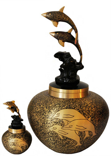 136-A-FS - Brass Urn / Gold with Dolphins