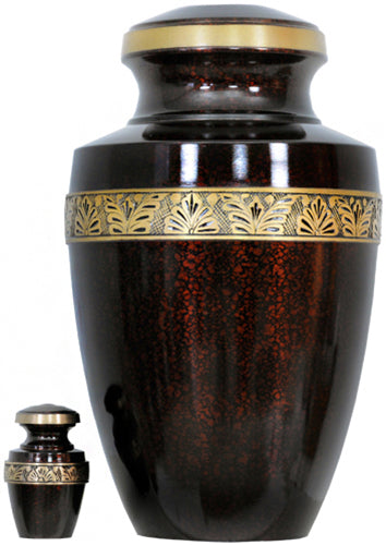 141-A-FS - Brass Urn / Dark Reddish Brown/w Gold Trim