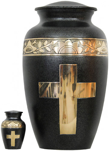 151-A-FS - Brass Urn / Black with Gold Cross & Trim
