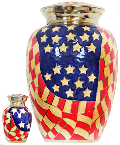 017-A-FS   Brass Urn / Red White & Blue with Gold Trim