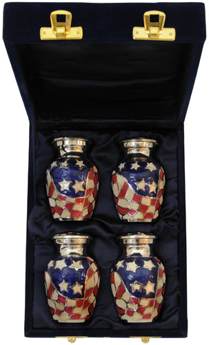 017-C-FS   4 Mini Brass Urns / Velvet Box