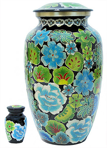 180-A-FS - Brass Urn / Black w/ Multi Colored Flowers
