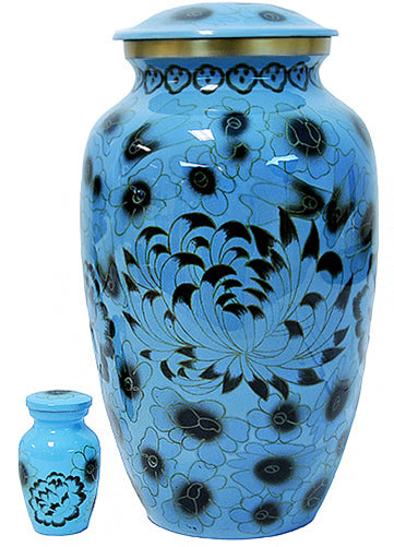 181-A-FS - Brass Urn / Black and Blue Pattern/w Gold Trim