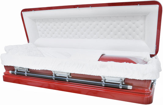 M-2010-FC-FS   Full Couch w/Foot Panel / 18ga / Red Finish / White velvet, Silver Hardware