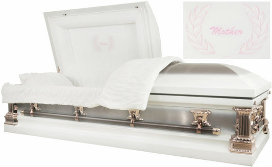 M-2213-FS  Mother Casket / White and Copper Brush/ 18 Gauge / Protective