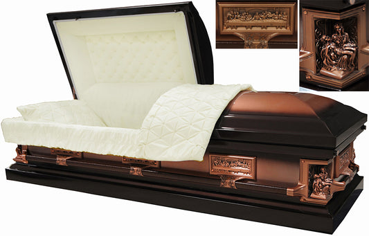 M-2216-FA   La Pieta Casket / Last Supper / 18ga / Brown Metallic w/ Copper Brush