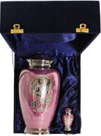 024-A-FS - Brass Urn / Pink with Silver Flower