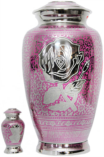 024-A-FS - Brass Urn / Pink with Silver Flower
