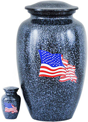 254-A-FS - Brass Urn / US Flag / Light Blue and Black with Speckles
