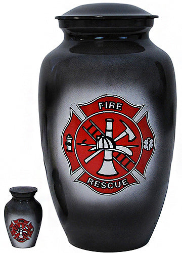 303-A-FS - Brass Urn / Black and Red w/ Fire Rescue