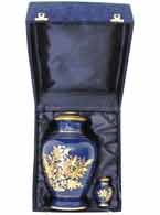 042-A-FS - Brass Urn / Blue with Silver Flowers